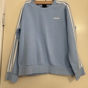 Adidas Women's Light Blue Sweatshirt with White Stripes